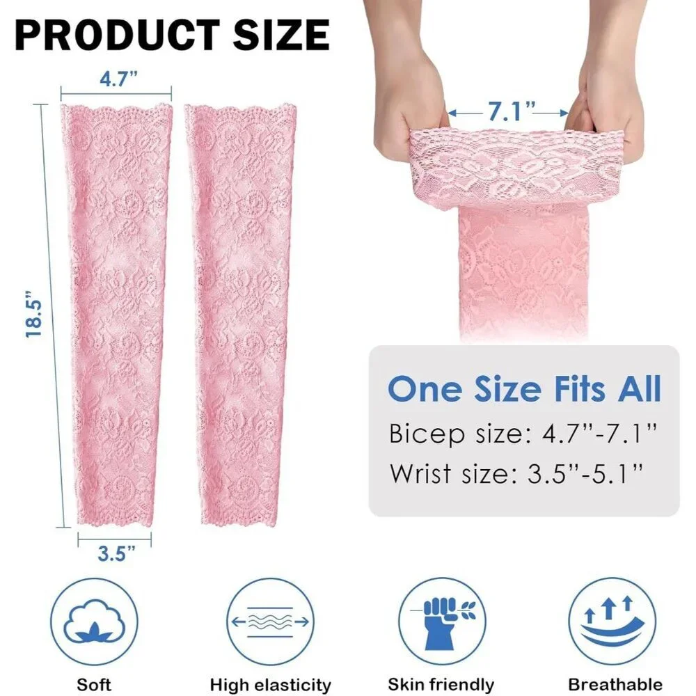 Women's 1 Pink Fingerless Lace Arm Sleeves Gloves Wedding Dress Party Prom